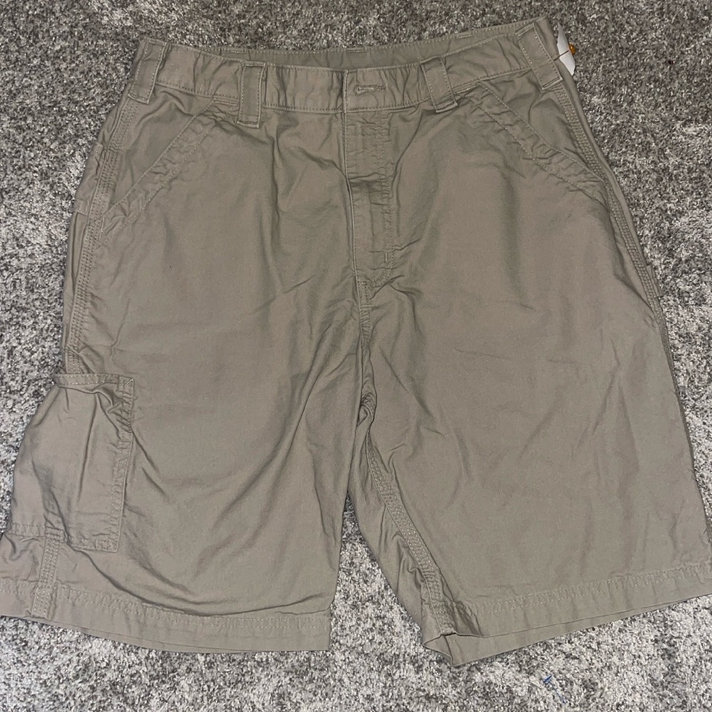 Carhartt‎ Carpenter Shorts Mens 34 Khaki Canvas Cargo  9" Inseam B147 TAN